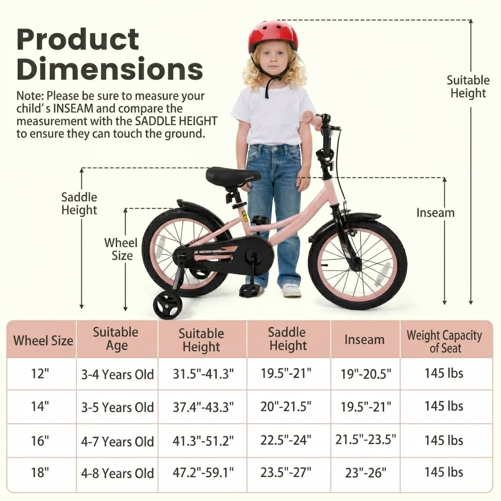 Redsmile 12 Inch Kids Bike for Boys Girls Ages 3-8, Adjustable Toddler Bicycle with Removable Training Wheels, Handbrake and Coaster Brake, 145 lb Kids Bike, Pink