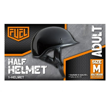 FUEL Adult Motorcycle Half Helmet, Dot Approved, Gloss Black, Medium