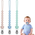 thumbnail image 1 of Clip de chupete de silicona, clip de chupete de 3 piezas con clip Clip de chupete de bebé para sujetar el chupete a la ropa de bebé para regalo de baby shower JM, 1 of 5