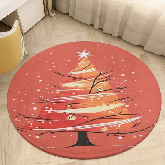 Christmas Tree Round Area Rugs for Bedroom Living Room, 4FT Soft Indoor Circle Carpets, Carpet Home Decor Floor Mat