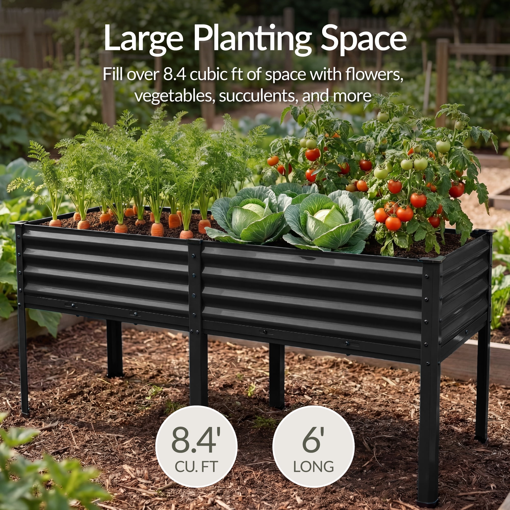 Best Choice Products 72x24x30in Non Toxic Elevated Galvanized Metal Garden Bed Corner Protectors - Black