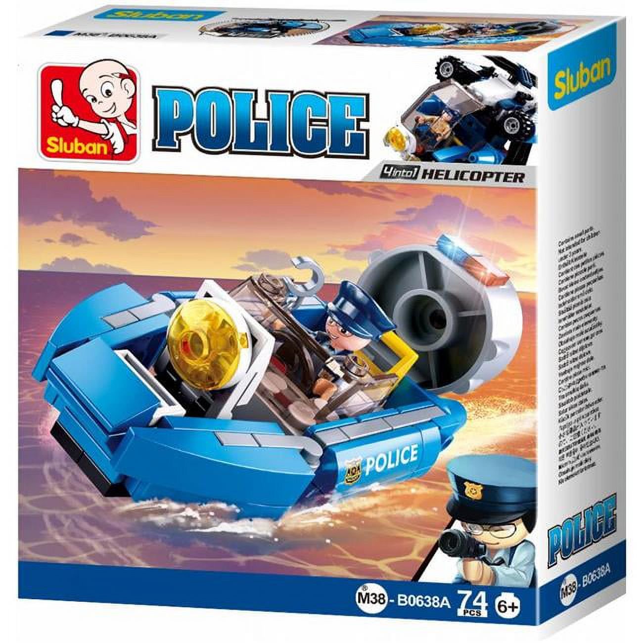 Sluban 638A POLICE 4-in-1 Assault Boat Building Brick Kit (74 Pcs) (Kit A Collect them all!)