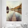 thumbnail image 1 of Fall Decor Tapestry, Wooden Pier on Lake Serene Morning in Woods Fishing Misty Recreational Image, Wall Hanging for Bedroom Living Room Dorm Decor, 60W X 80L Inches, Multicolor, by Ambesonne, 1 of 2