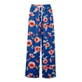 thumbnail image 3 of WTOBBY Women's Summer Boho Palazzo Wide Leg Pants with Floral Printing High Waist Elastic Drawstring and Functional Pockets for Casual Comfort ,Dark Blue S, 3 of 7