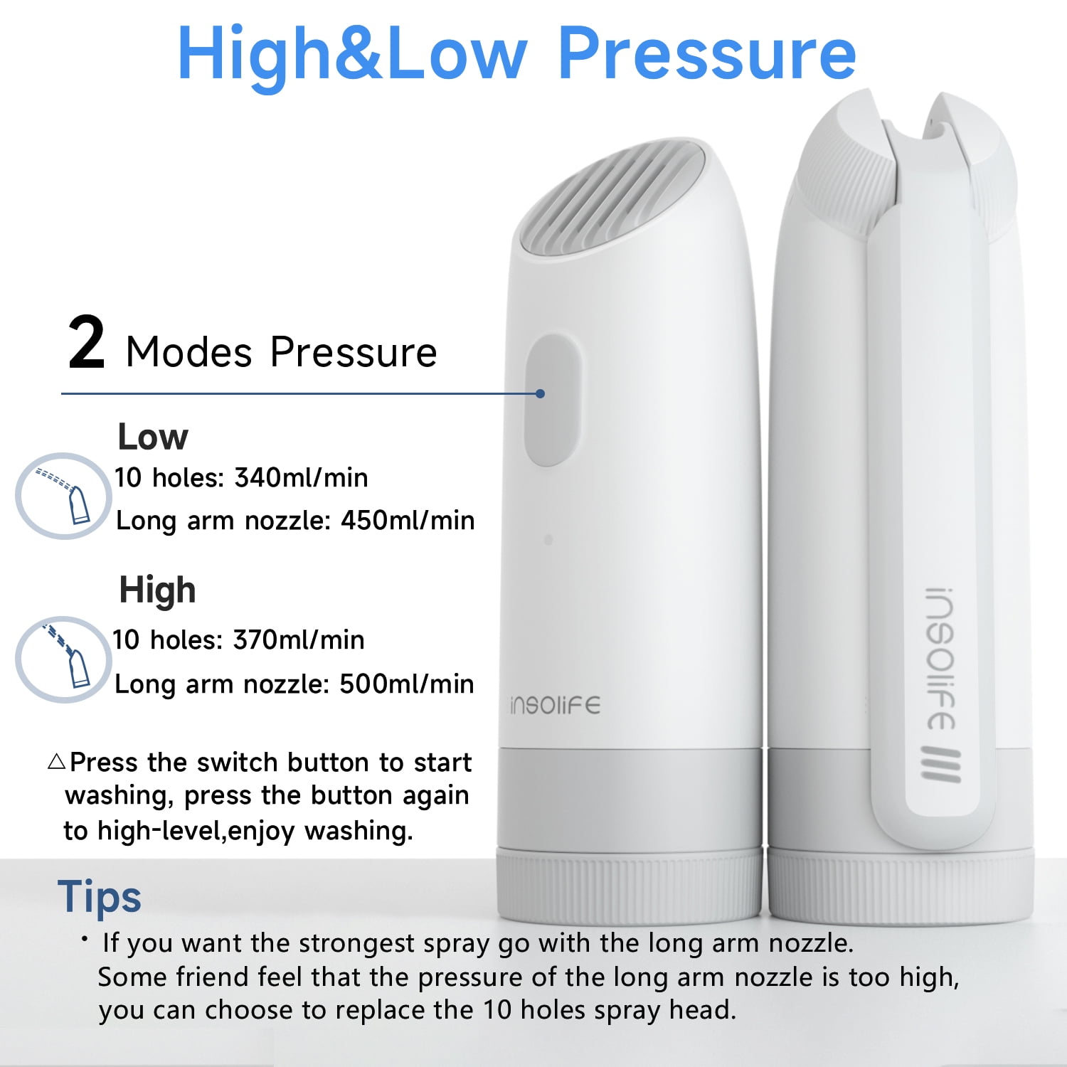 insolife High Pressure Rechargeable Electric Portable Bidet for Travel