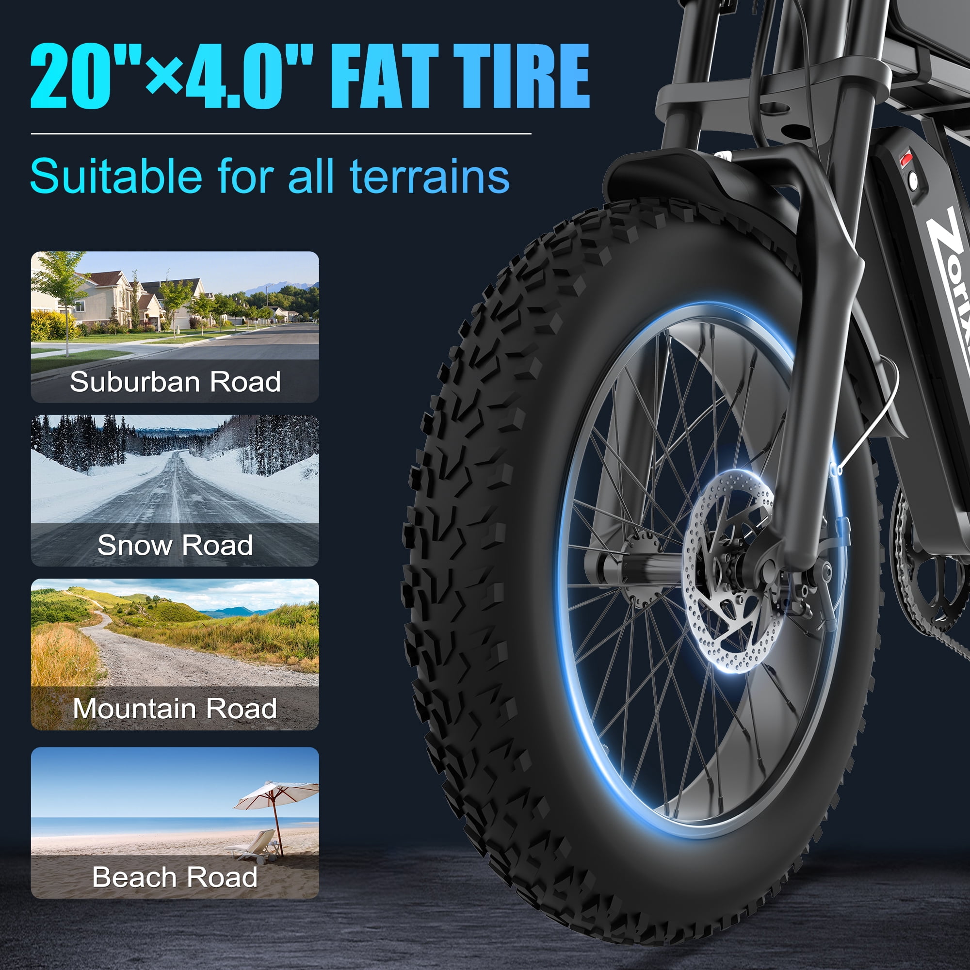 Z6 Upgraded Electric Bike 48V 20Ah Battery 1500W Peak Motor 20-inch Wide Tire E-Mountain Bike Max Speed 31 mph Full Suspension Adult E-Bike UL 2849 Certified For Riders 15 Years and Older
