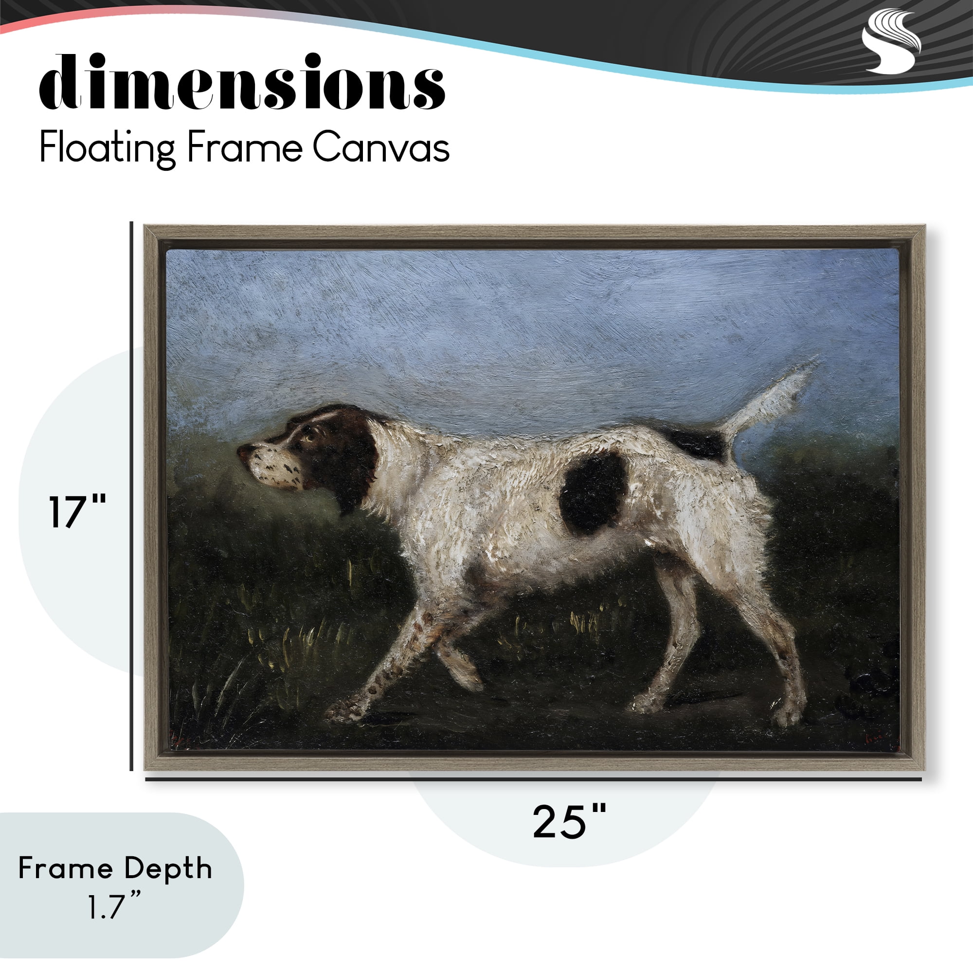 Stupell Industries Alert Hunting Dog in Field Brown Framed Floater Canvas Wall Art, design by Arlington Prints