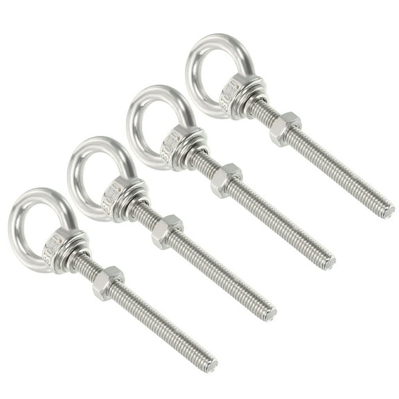 M6x60 1/4"x2.36" Stainless Steel Eye Bolts Threaded Screw Eyebolt Shoulder Ring with Nuts Washers 4 Set