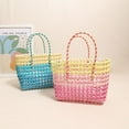 thumbnail image 5 of Colorful hollowed out hand-held woven bag, square large capacity grass woven bag, seaside vacation beach versatile women's bag (pink), 5 of 6