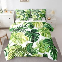 Manfei Tropical Monstera Leaf 7-Piece Twin Bedding Sets,Natural Theme Bedding Comforter Set,Green White Sheet Sets For Teens,Microfiber Bedroom Decor