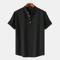 thumbnail image 2 of MIUOWANP Men's Pullover Shirts Short Sleeve Solid Color Button Stand Collar Hawaii Blouse Size XXL(12)Black, 2 of 9