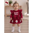 thumbnail image 5 of Newborn Baby Girl Christmas Outfits Letter Santa Claus Embroidery Long Sleeve Romper Dress Ribbed Bodysuit With Bow Headband 0-18 Months 2Pcs Christmas Clothes Set, 5 of 10