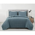 thumbnail image 2 of Chezmoi Collection Kingston Queen Size Bedspread Set, 3-Piece Blue Oversized Quilted Microfiber Lightweight Bedspread Coverlet (100"x106"), 2 of 9