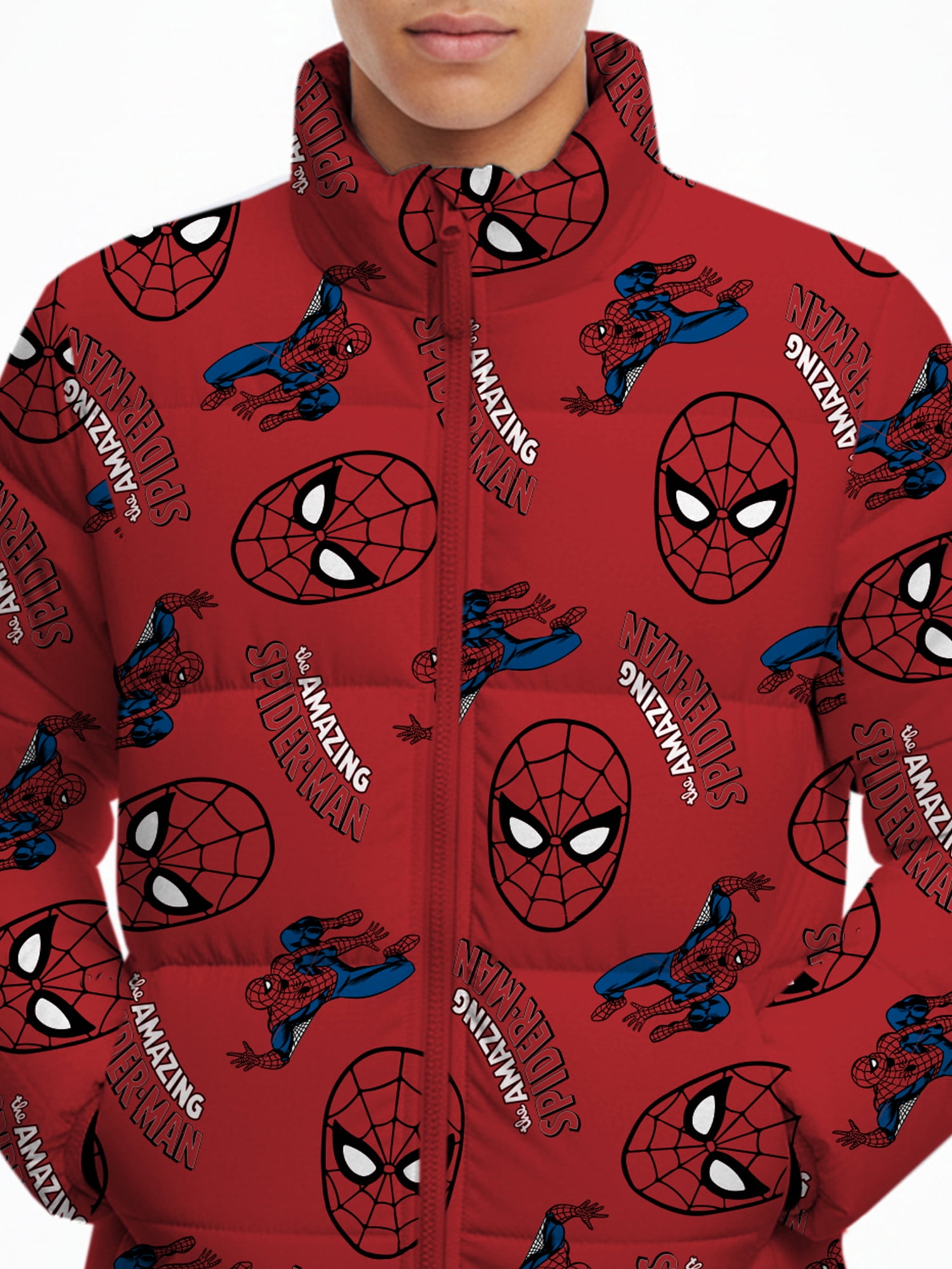 Spider-Man Little and Big Boys Graphic Zip Puffer Jacket, Lightweight, Sizes 4-12