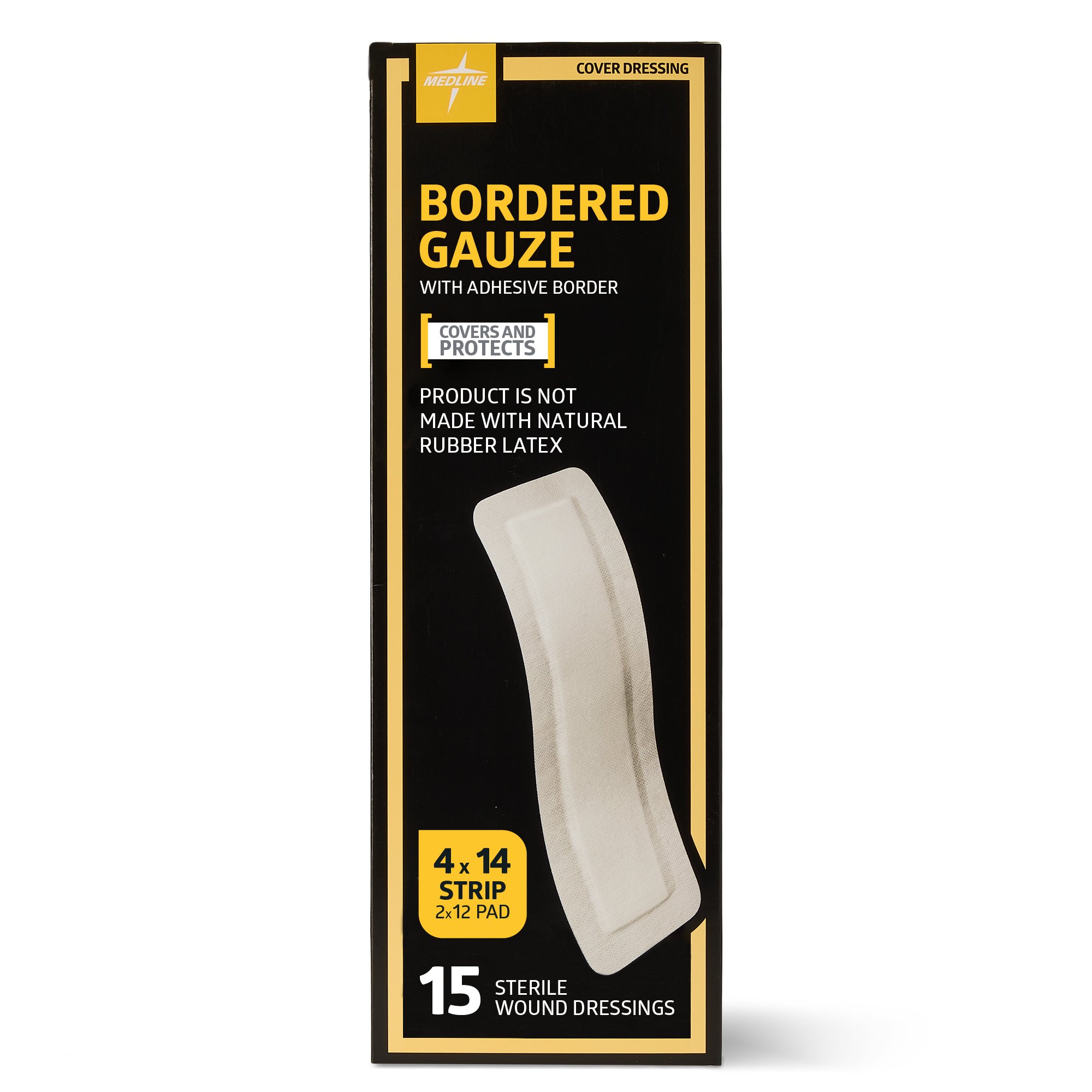 Medline Bordered Gauze, Adhesive Island Wound Dressing, Sterile, 4"x14", 15 Count