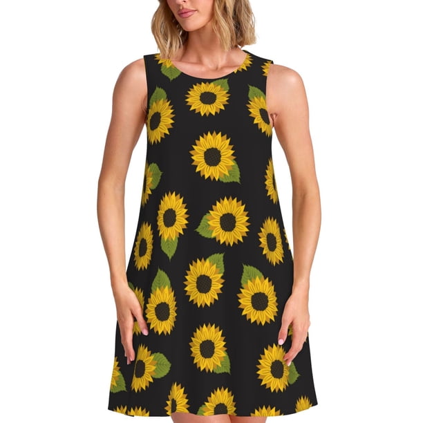 Balery Sunflowers Vestidos de verano para mujer con estampado: vestido holgado sin mangas, vestido playero informal y cómodo para días calurosos.