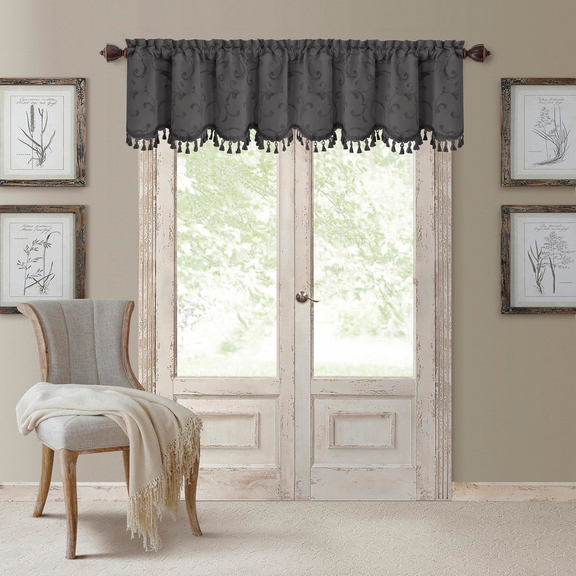 Elrene Home Fashions Mia Beaded Scallop Valance, Gray, 52" x 19"