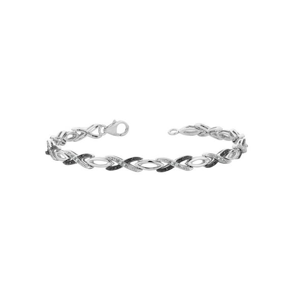 1/6 Carat (Ctw) White & Black Diamond Infinity Bracelet in Sterling Silver for Women