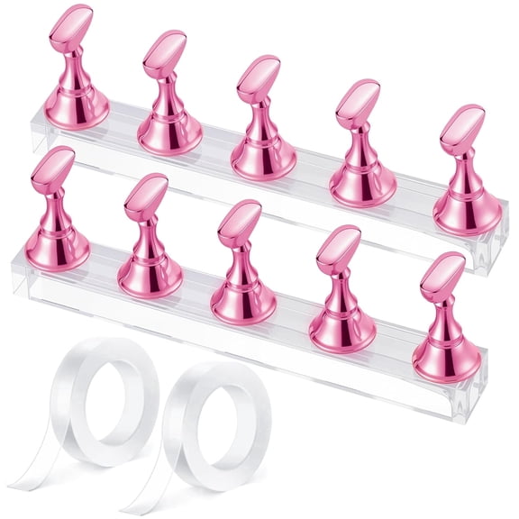 ACDANC 4 Pcs Nail Holder for Painting Nails, Press on Nail Stand, Magnetic Nail Tips Practice Holder with 2 Pcs Double-Sided Tape for DIY Painting (Pink B)