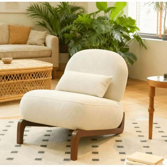 WGYPRIME 34.2" Armless Accent Chair with Solid Wood Legs and Pillow, Velvet Comfy Upholstered Cloud Accent Chair, Reading Chair for Living Room Bedroom Balcony & Patio Reading
