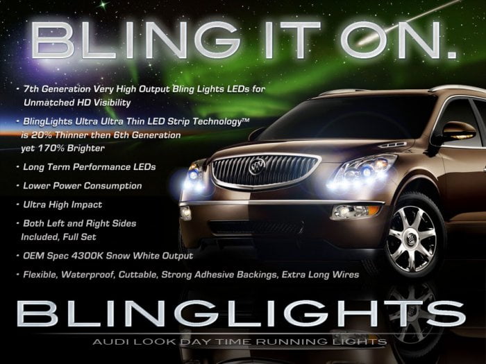 Buick Enclave LED DRL Head Light Strips Day Time Running Lamps Pair