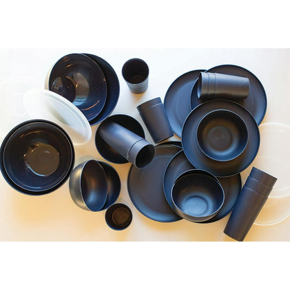 Mainstays 32Piece Plastic Dinnerware Bundle Set, Navy Blue