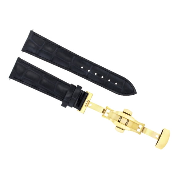 18MM LEATHER WATCH BAND STRAP FOR TISSOT V8 CHRONOGRAPH DEPLOY CLASP BLACK GOLD