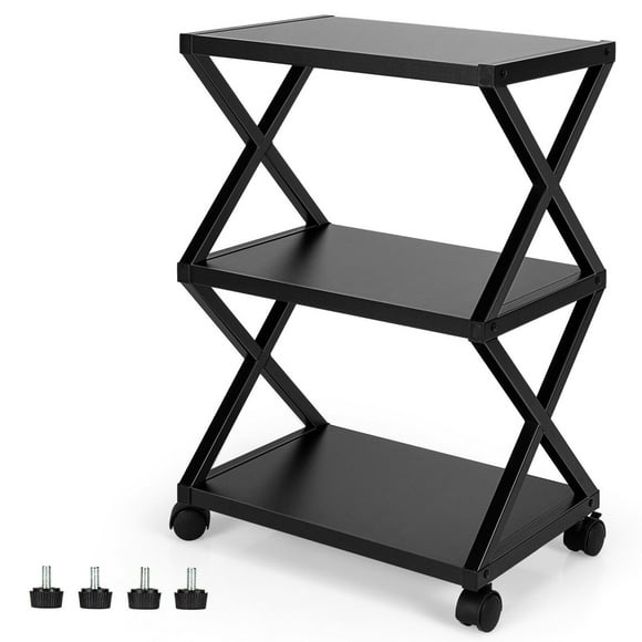 Gymax Mobile Printer Stand 3 Tier Storage Shelves Printer Cart w/ Pads Black