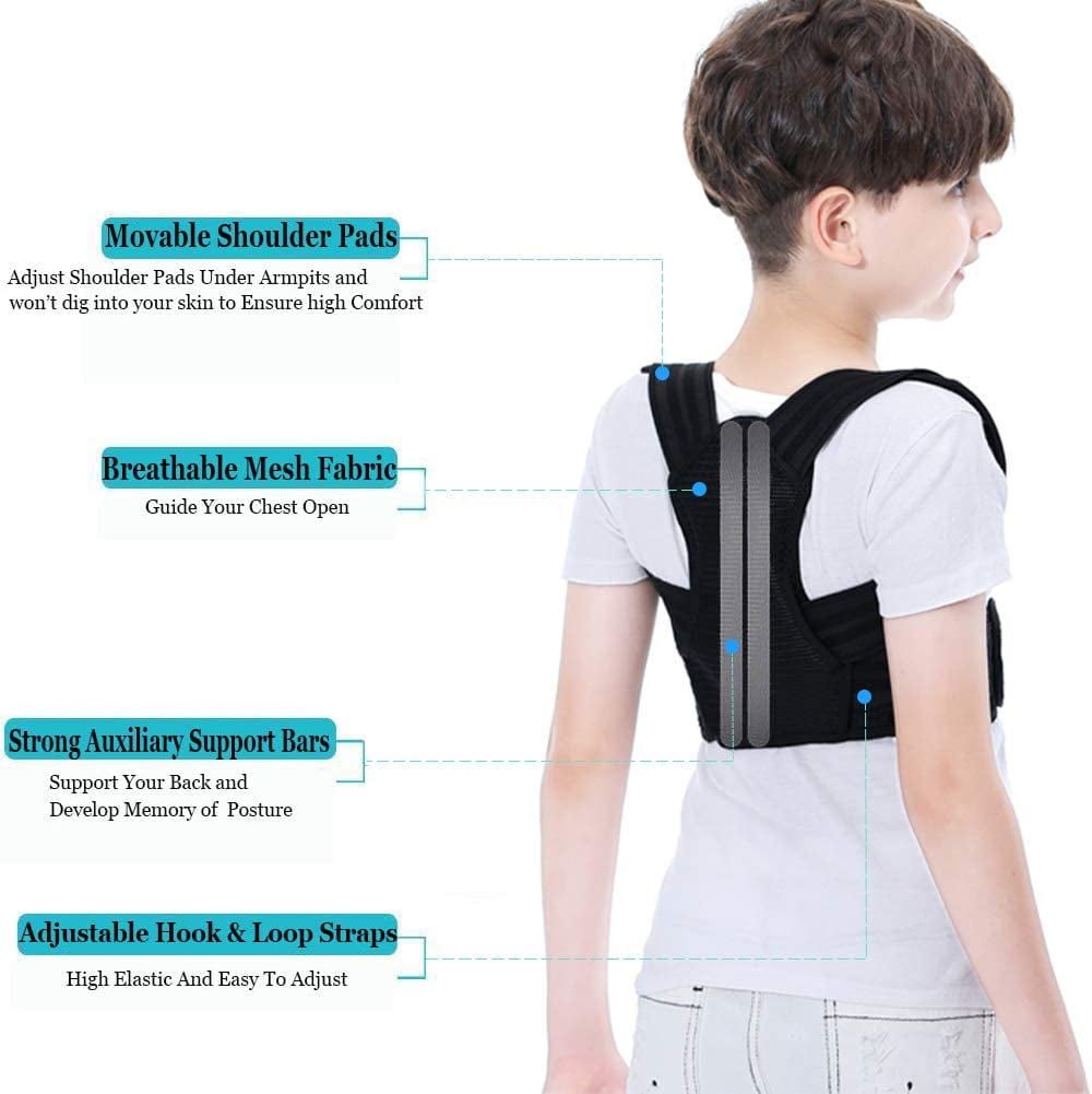 Back Brace Posture Corrector for Kids, Back Straightener Posture Corrector, Scoliosis and Hunchback Correction, Under Clothes Adjustable Upper Back Posture Brace for Teens, Spinal Supportor, Black, S
