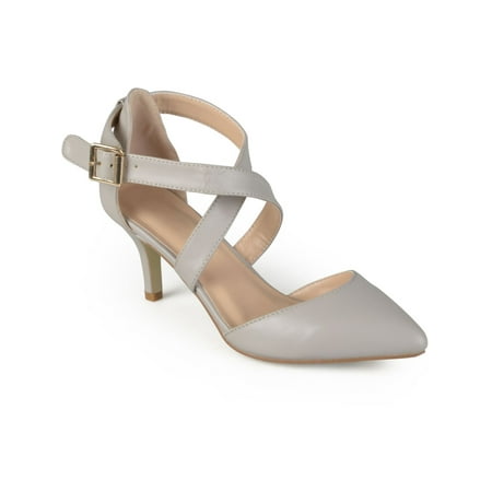 

JOURNEE COLLECTION Womens Gray Padded Strappy Riva Pointy Toe Kitten Heel Buckle Pumps 7.5