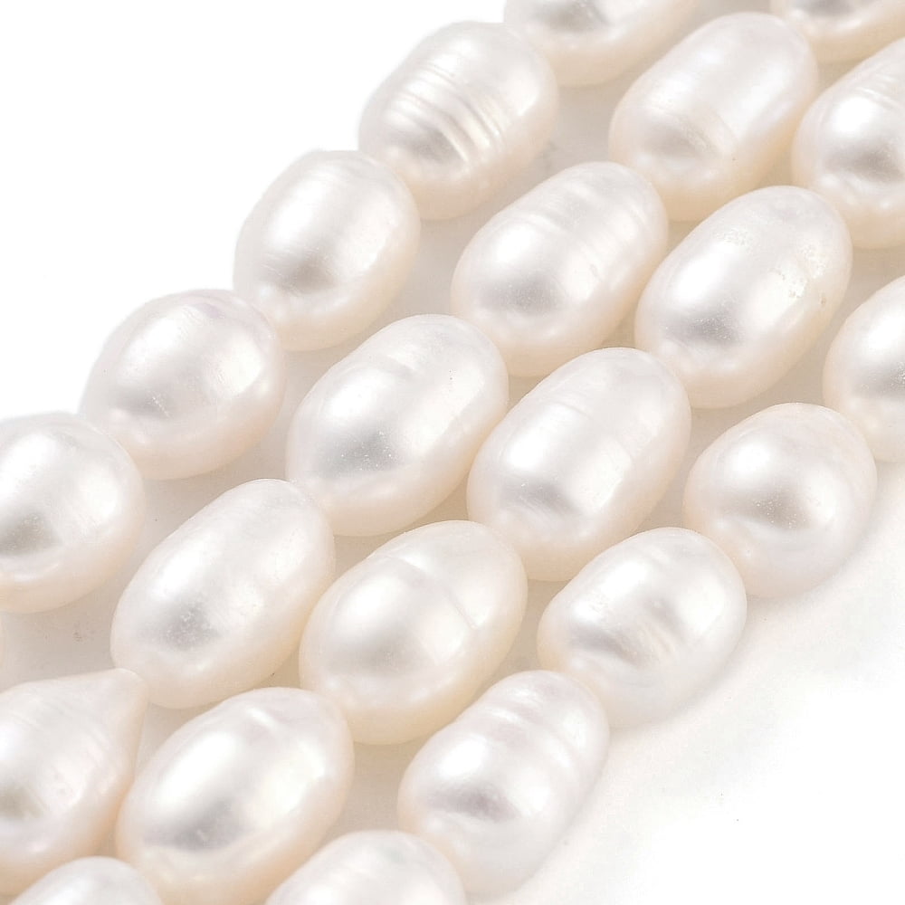 Natural Cultured Freshwater Pearl Beads Strands Rice Grade 2A White 7~8mm Hole: 0.6mm 21~22pcs/strand 6.89''~7.09''(17.5~18cm)