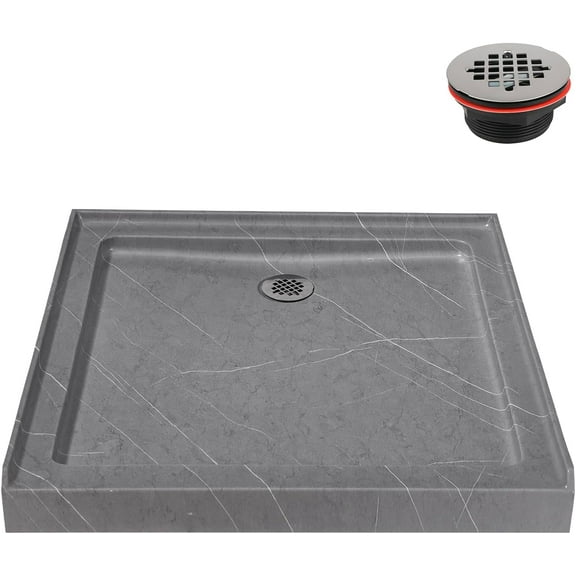 Streamline NTM-638-36GR-AL 36 in. x 36 in. Alcove Acrylic Shower Base in Matte Grey with Center Drain, Drain Included