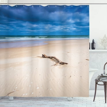 Ambesonne Driftwood Shower Curtain, Deserted Sandy Beach, 69"Wx70"L, Beige and Blue