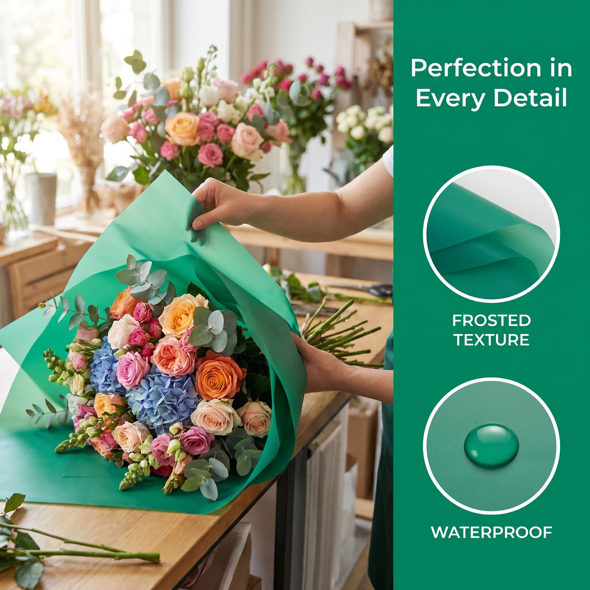 Unique Bargains 20Pcs Solid Color Waterproof Gift Wrap Paper Green 22" x 22"
