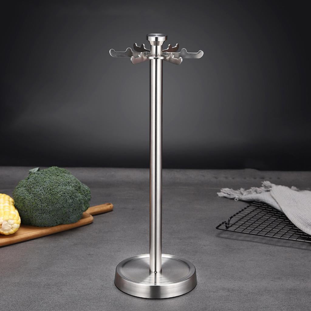 SDFGTstore Stainless Steel Kitchen Utensil Holder Organizer 360 Degree Rotating Carousel with 6 Hooks for Hanging Spoons