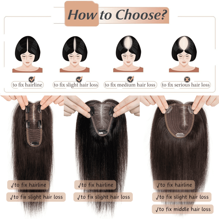 Benehair 100% Remy Human Hair Topper Clip In Top Lace Base  display picture 3
