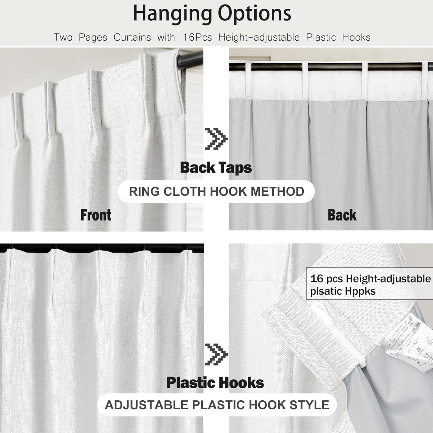 Parojati 2 Panels Linen Blend Pinch Pleated Curtains for Home, Blackout Heat Blocking Window Curtains for Bedroom,Living Room,Office, 40''W×84''L, Ivory