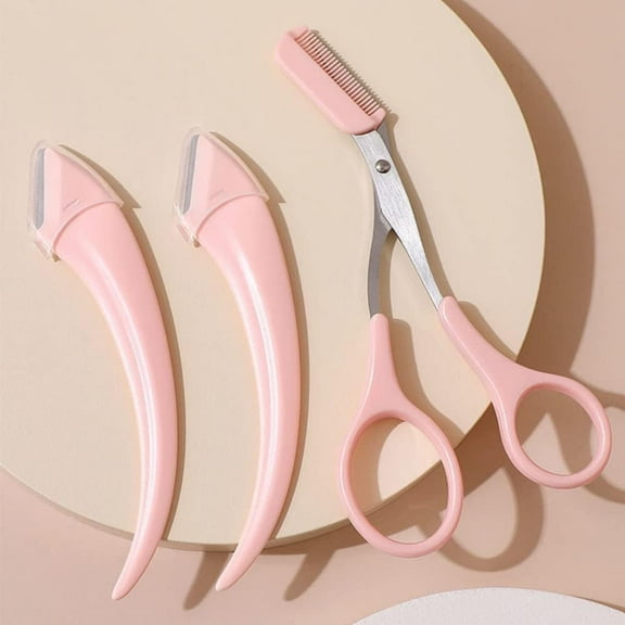 3Pcs Eyebrow Trimmer Scissor Facial Hair Removal Brow Comb Scissors Hair Removal Eye Brow Trimmer Face Shaver Beauty Makeup Tool for Men Women (Pink)