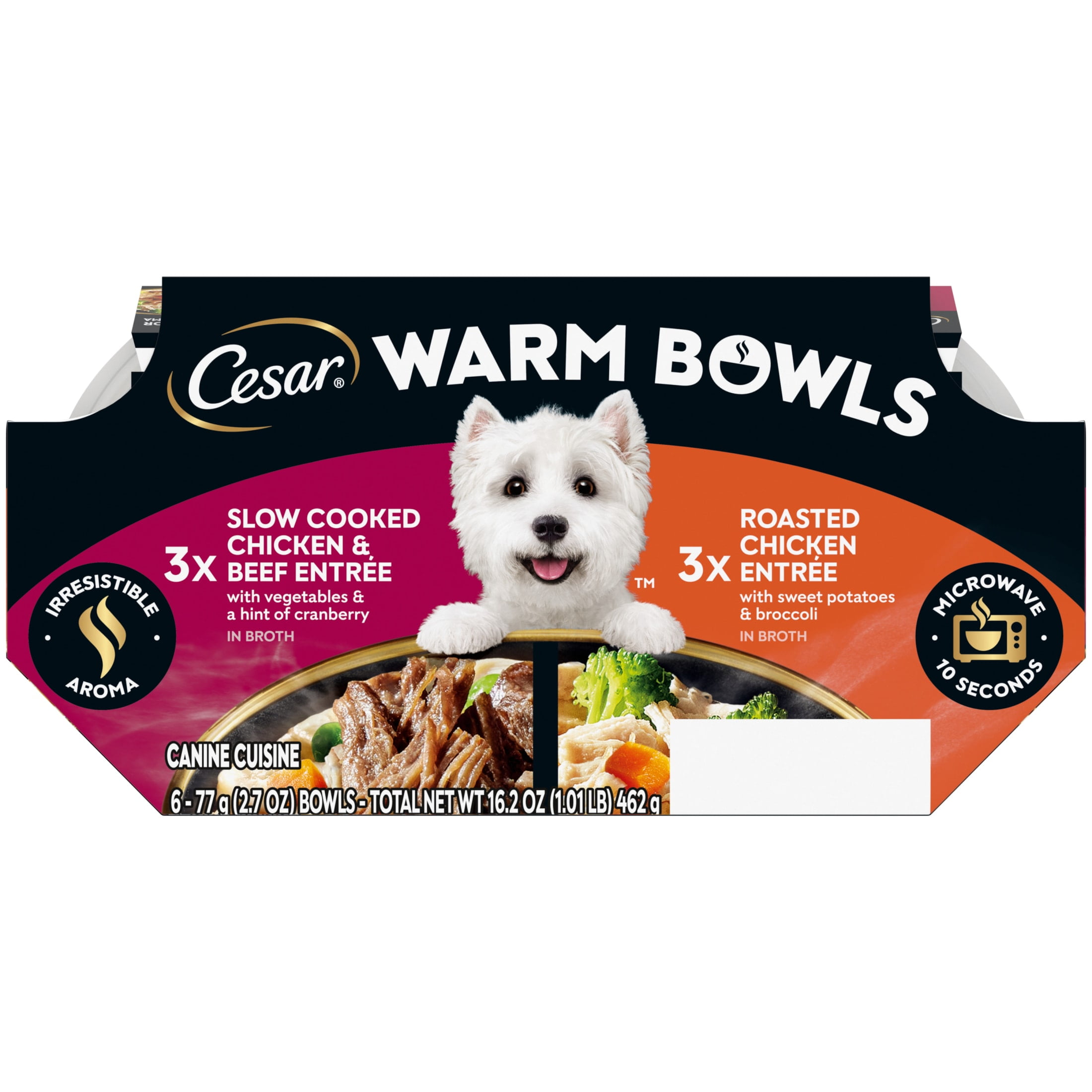 Cesar Warm Bowls Wet Dog Food Variety Pack: Chicken & Beef; And Chicken Entrées, (6) 2.7 Oz. Trays