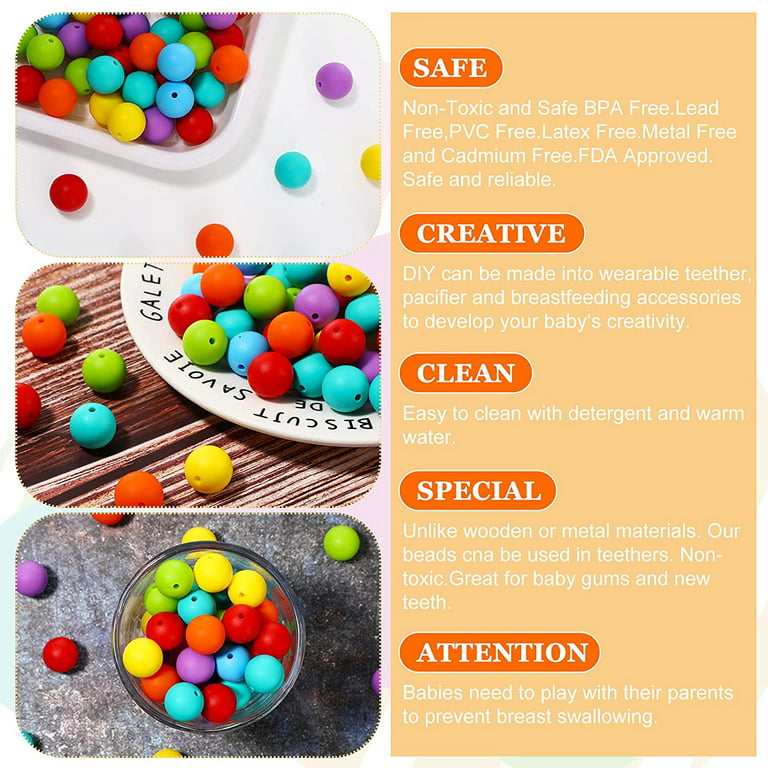 150 Pieces Silicone Beads 15mm Assorted Color Silicone Teething Beads DIY  Silicone Teether Beads Kit Round Loose Baby Chewing Beads for Baby Nursing  Chewing Accessory (Fresh Colors) 