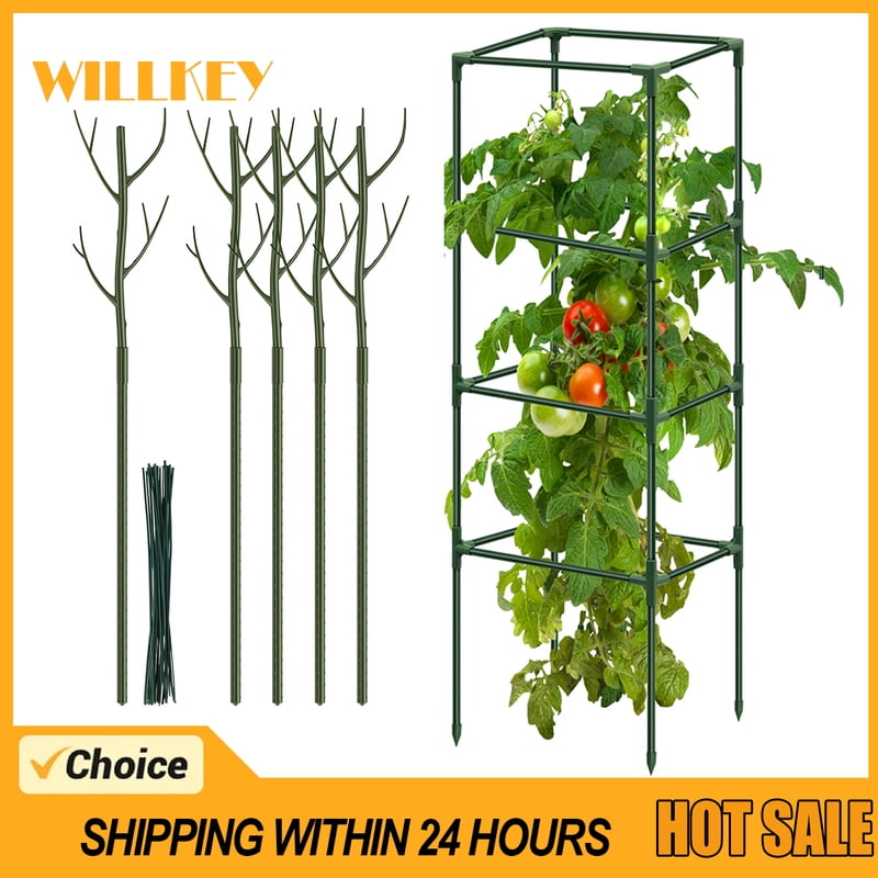 Garden Tomato Plant Cage Support Pole Assembled Tomato Garden Vegetable Cages Plastic Plant Tower Stakes Cucumber Tomato Cage