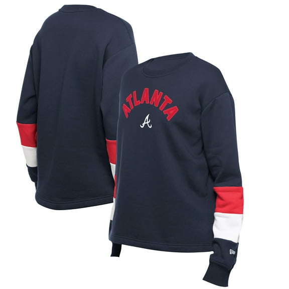 Women's-New Era  Navy Atlanta Braves Game Day Color Pullover Sweatshirt