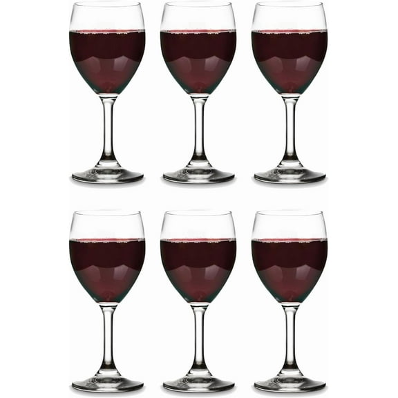 8.5 Ounce Small Wine Glasses, Set of 6, Clear Glass, Durable Stem, Dishwasher Safe
