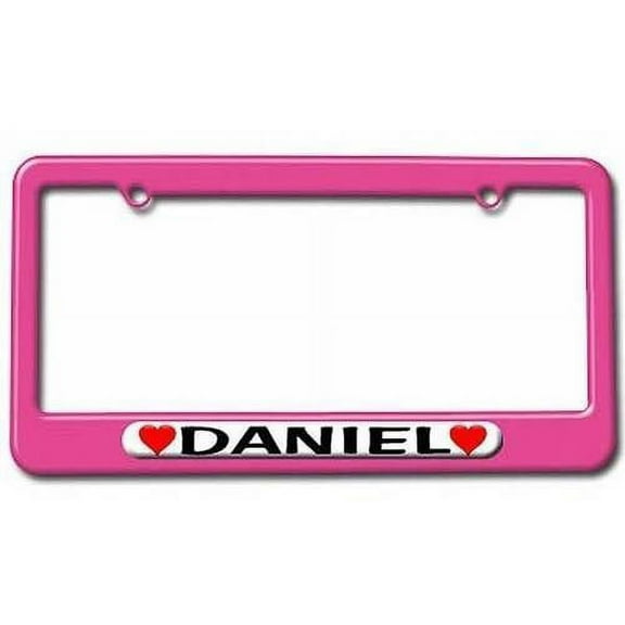 Daniel Love with Hearts License Plate Tag Frame, Pink Color