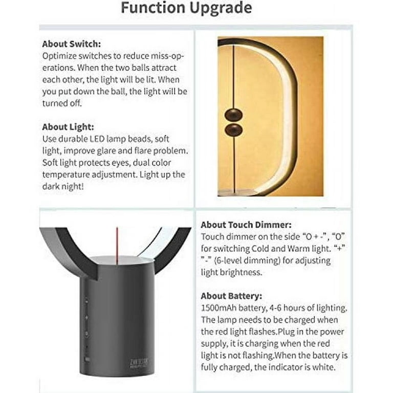 LONRISWAY Balance Lamp, Desk Lamp Smart Magnetic Suspension Balance Light  Creative LED Night Light Table Lamp Fun Birthday Present Modern Home Dorm