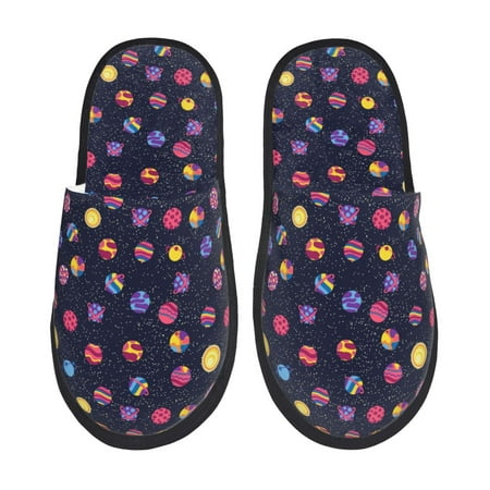 Balery Planets Slient Indoor Furry Fleece Comfort House Shoes Soft Non-Slip Home Shoes Cotton slippers House Slippers-- Large