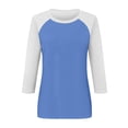 thumbnail image 4 of RPVATI Womens Tops 3/4 Sleeve Size Large Raglan Contrast Round Neck Casual Shirts Three Quarter Length Color Block Trendy Summer Blouses Loose Fit Tees 2024 Blue XL, 4 of 7