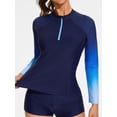 thumbnail image 4 of Charmo Women Two Piece Rashguard Sets Long Sleeve Swim Tops& Boy Shorts, 4 of 5