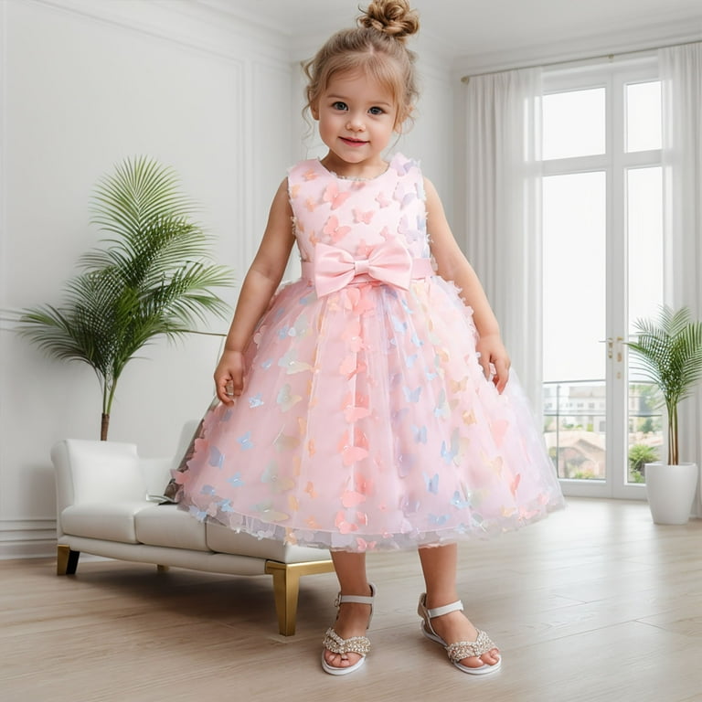 TSADFHJI Girls Dresses 5T Party Christmas Baby Girl Dresses 18 24 Months Formal Child Girls Tulle Pageant Dress Butterfly Party Bow Knot Sleeveless