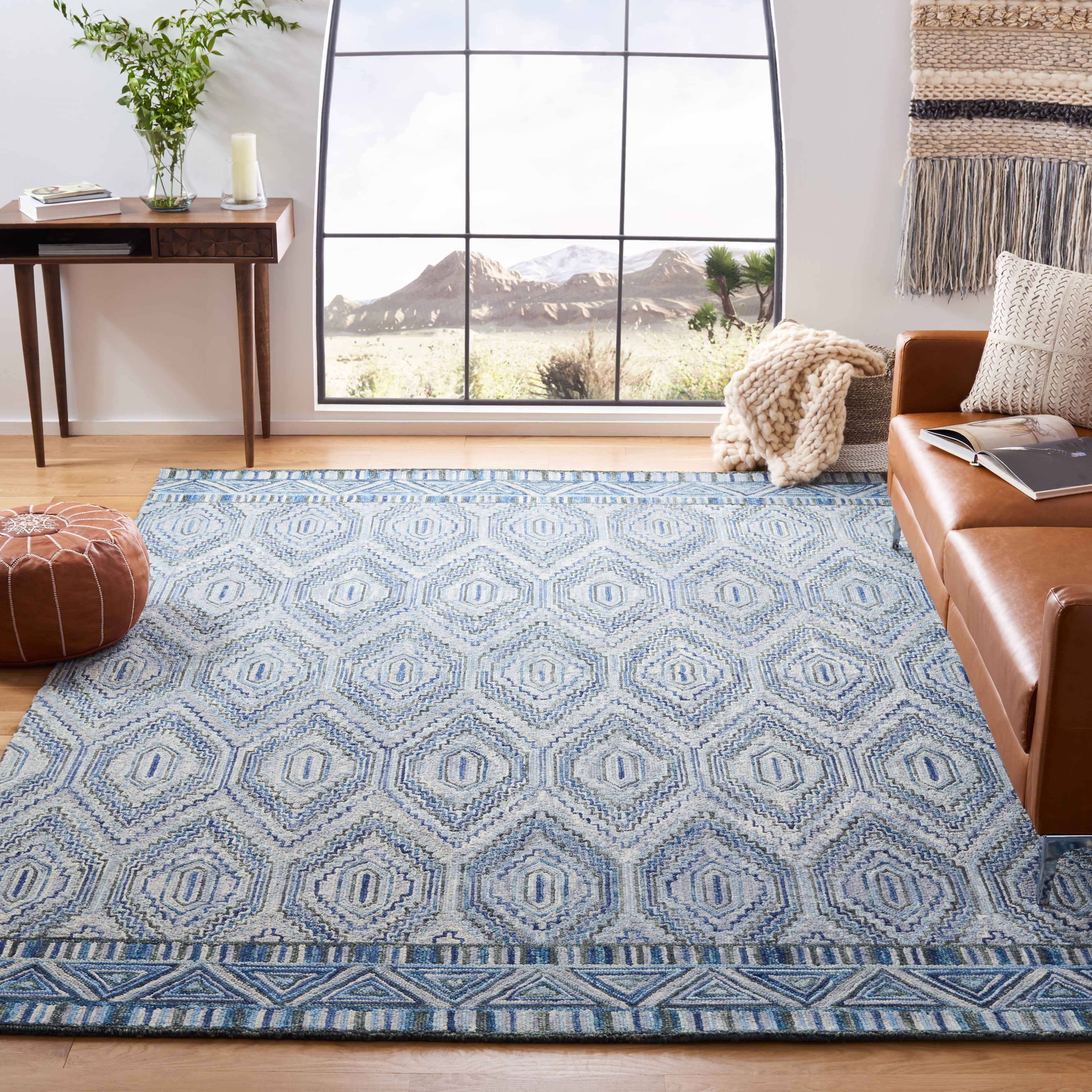 SAFAVIEH Aspen Eglantine Geometric Diamonds Wool Area Rug, Grey/Blue, 9' x 12'